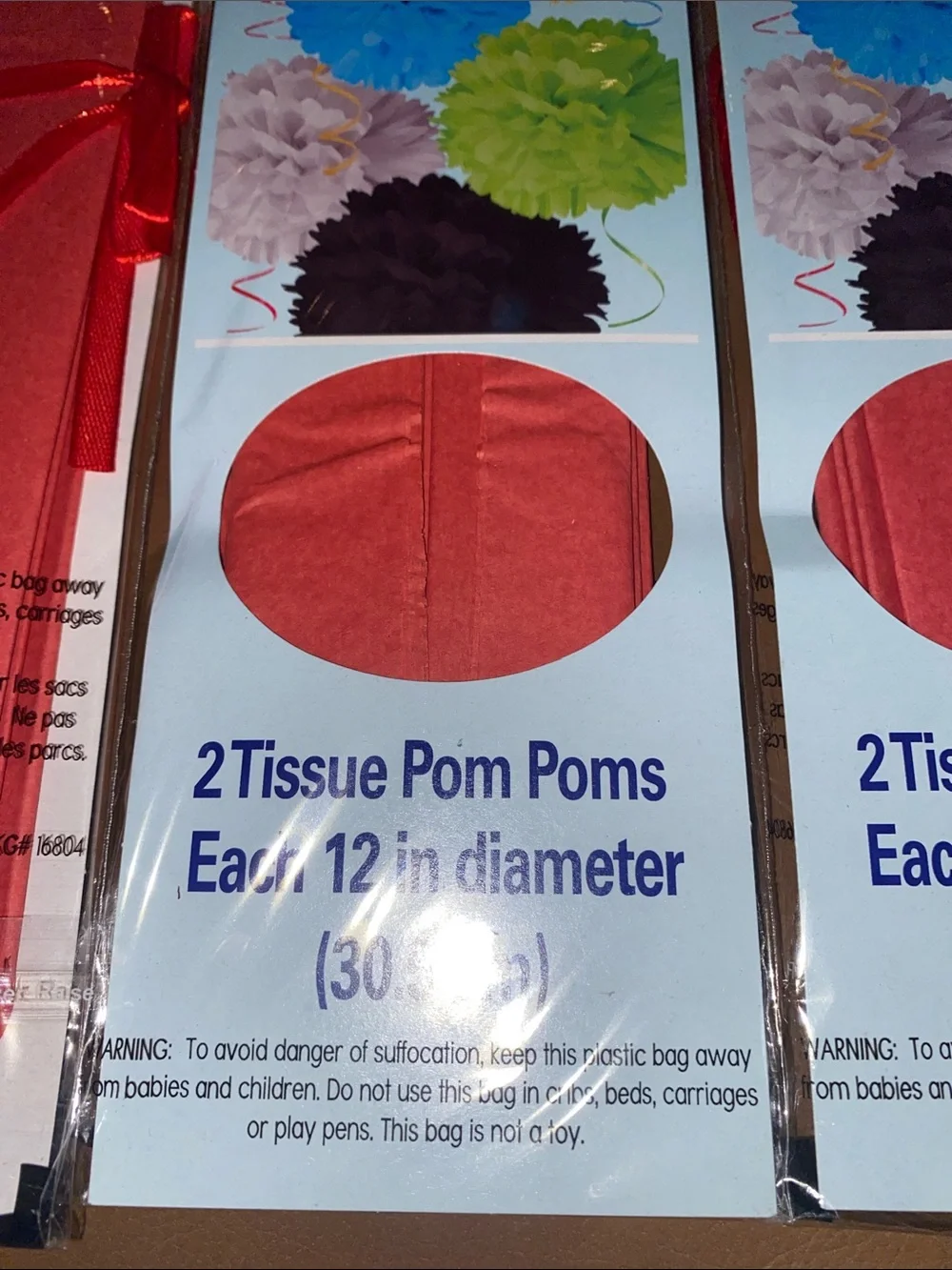 Red Tissue Pom Poms 12 inch Diameter Lot of 6 packs of 2 Pom Poms New